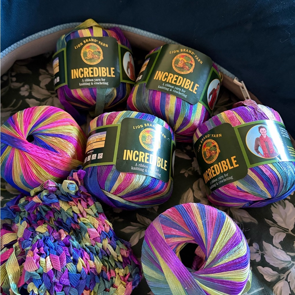 Lion Brand Incredible Multicolor Ribbon Yarn - Bright Jewel Tones